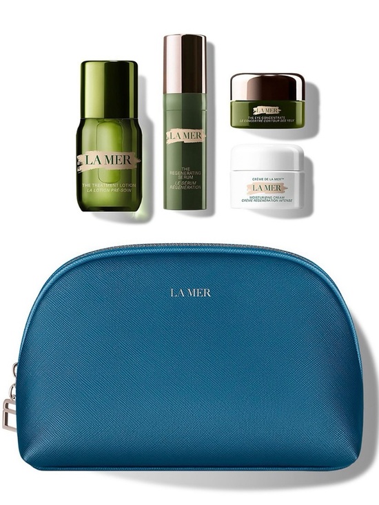La Mer Other - La Mer 4-Piece Hydration Skincare Set with Blue Cosmetic Pouch